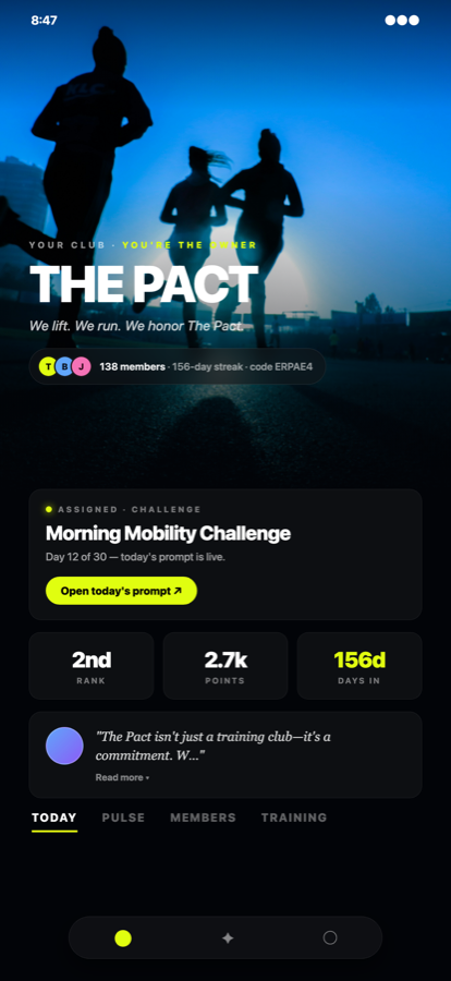 Fit Club home screen